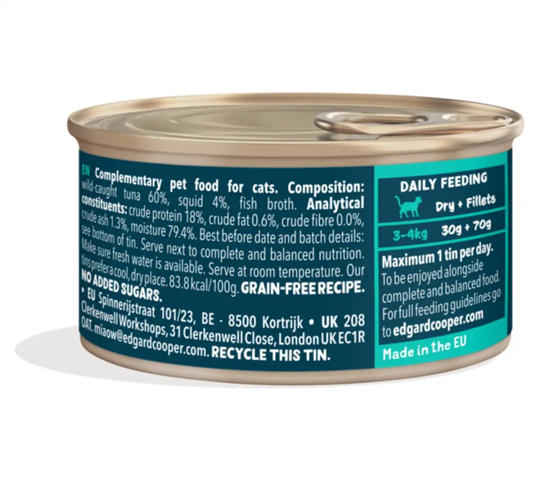 Edgard & Cooper Natvoer Kattenvoer Tonijn & Calamares 70g - 24 Stuks