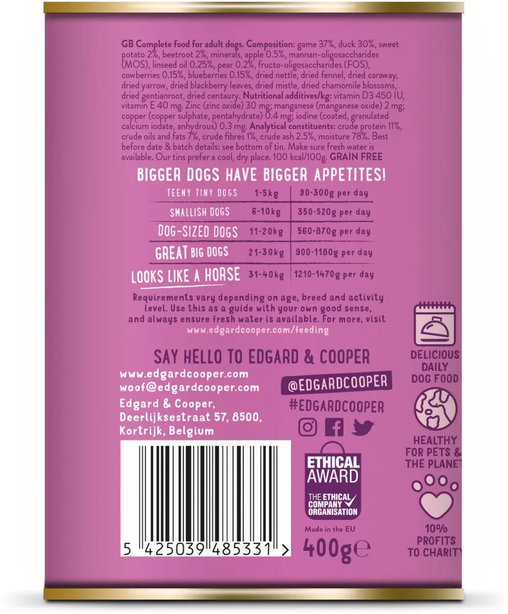 Edgard & Cooper Wild & Eend Hondenvoer Blik 400g