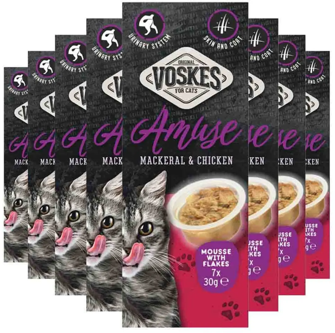 Voskes Kattensnack Mousse Makreel & Kip - 8x7x30g