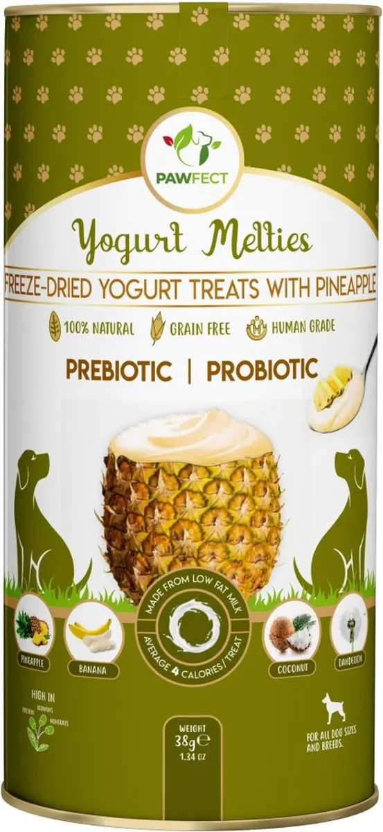 Pawfect Freeze Dried Yoghurt hondensnack met Ananas 38 gr.