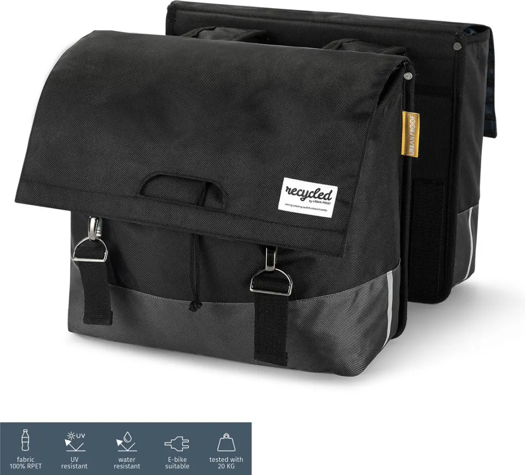 URBAN PROOF Dubbele Fietstas 55L - Zwart/Grijs - afbeelding 2 van 6