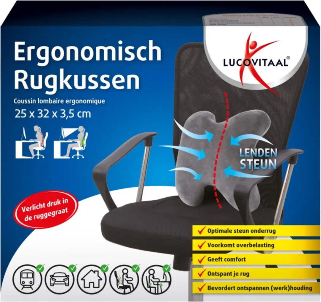 Lucovitaal Ergonomisch Rugkussen 1ST - Grijs - afbeelding 2 van 3