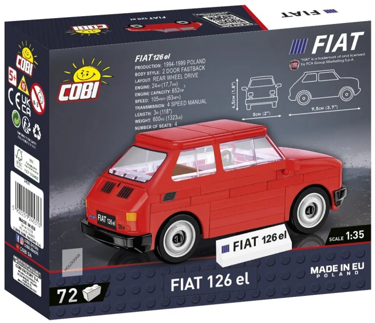 Cobi Youngtimer Fiat 126el Bouwpakket 1:35 - Rood - 71-delig