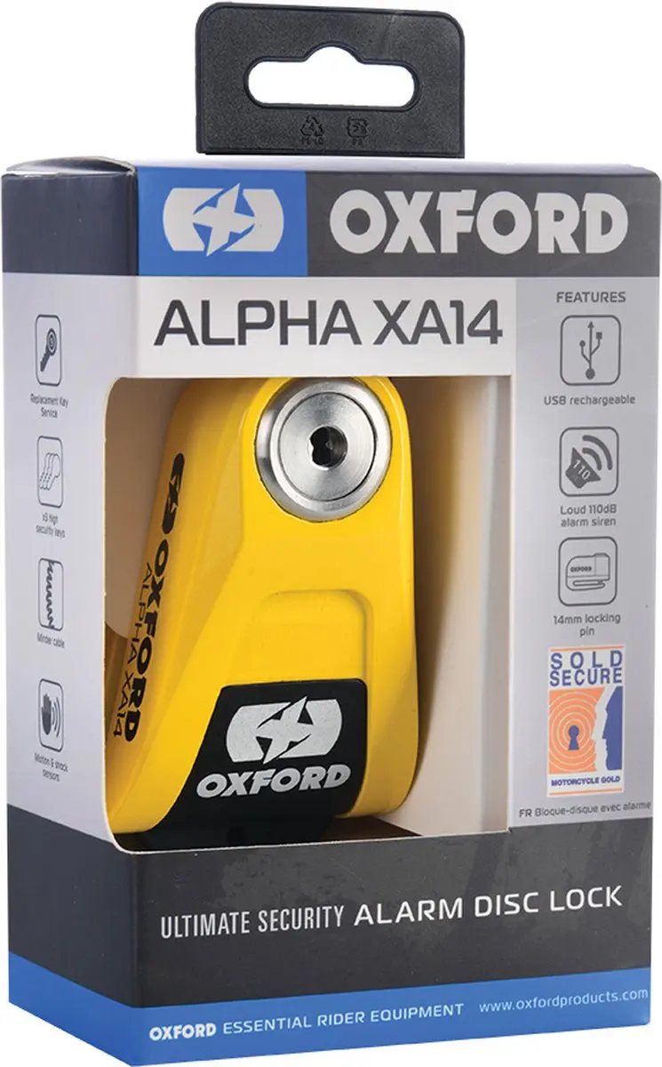 Oxford XA14 Schijfremslot ART-4 LK217 - 120dB Alarm - Geel