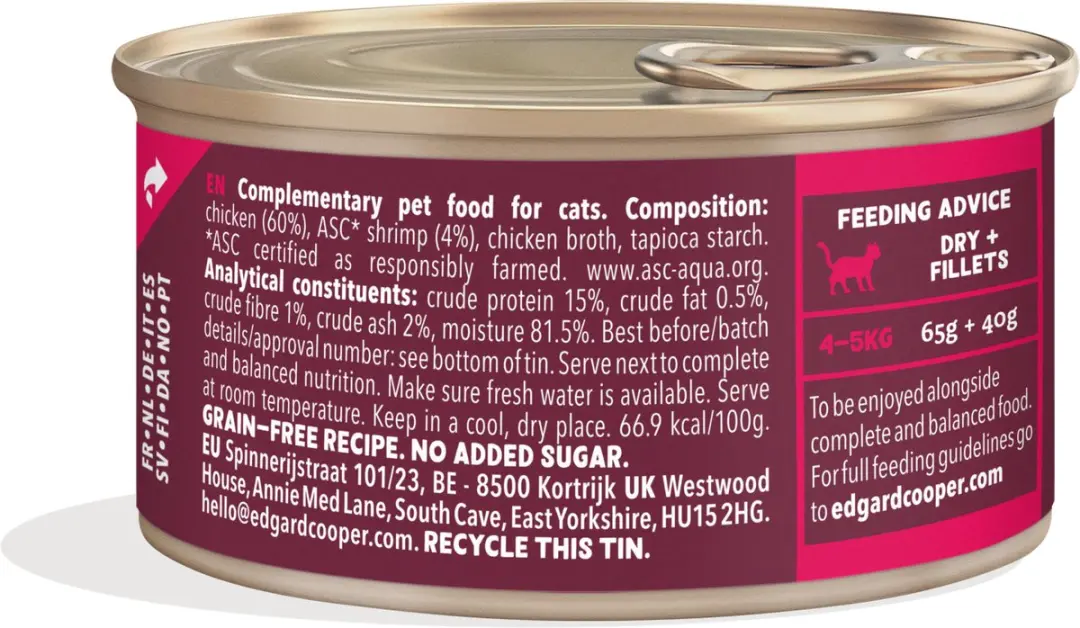 Edgard & Cooper Kat Natvoeding Cat Fillets Kip/Garnalen 70g