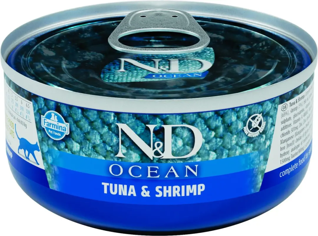 N&D Ocean natvoeding voor de kat Tonijn met Garnaal 70 gr.