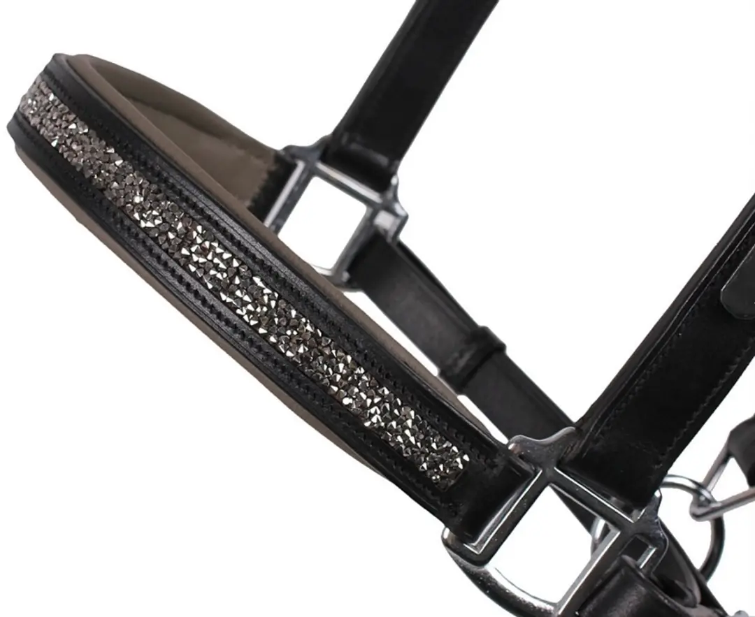 QHP Halster Lupine Leer - Cob - Zwart-grijs