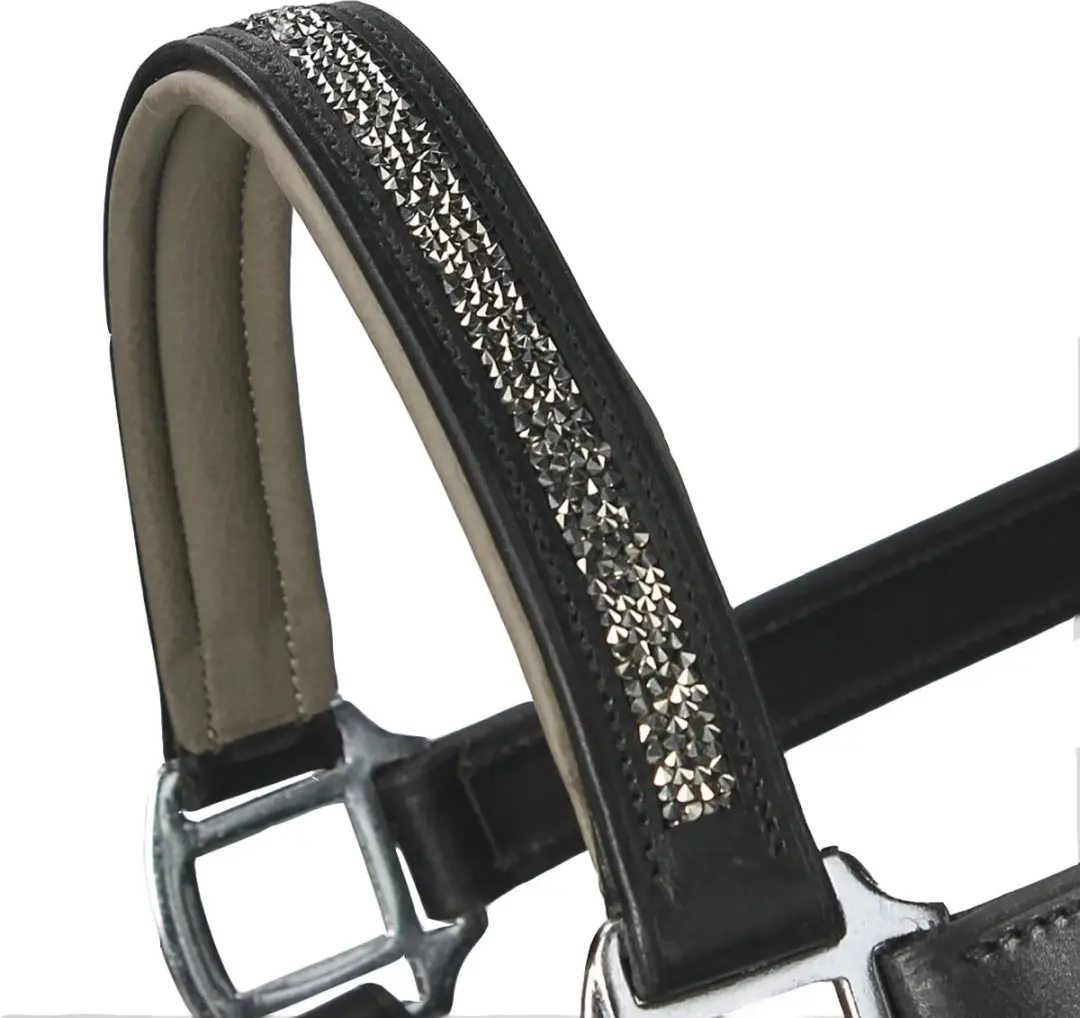 QHP Halster Lupine Leer - Cob - Zwart-grijs