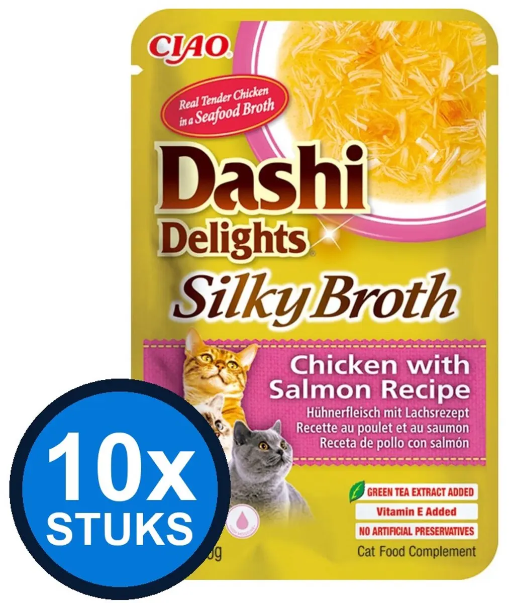 10x Ciao Dashi Delights silky broth cat chicken&salmon 40gr