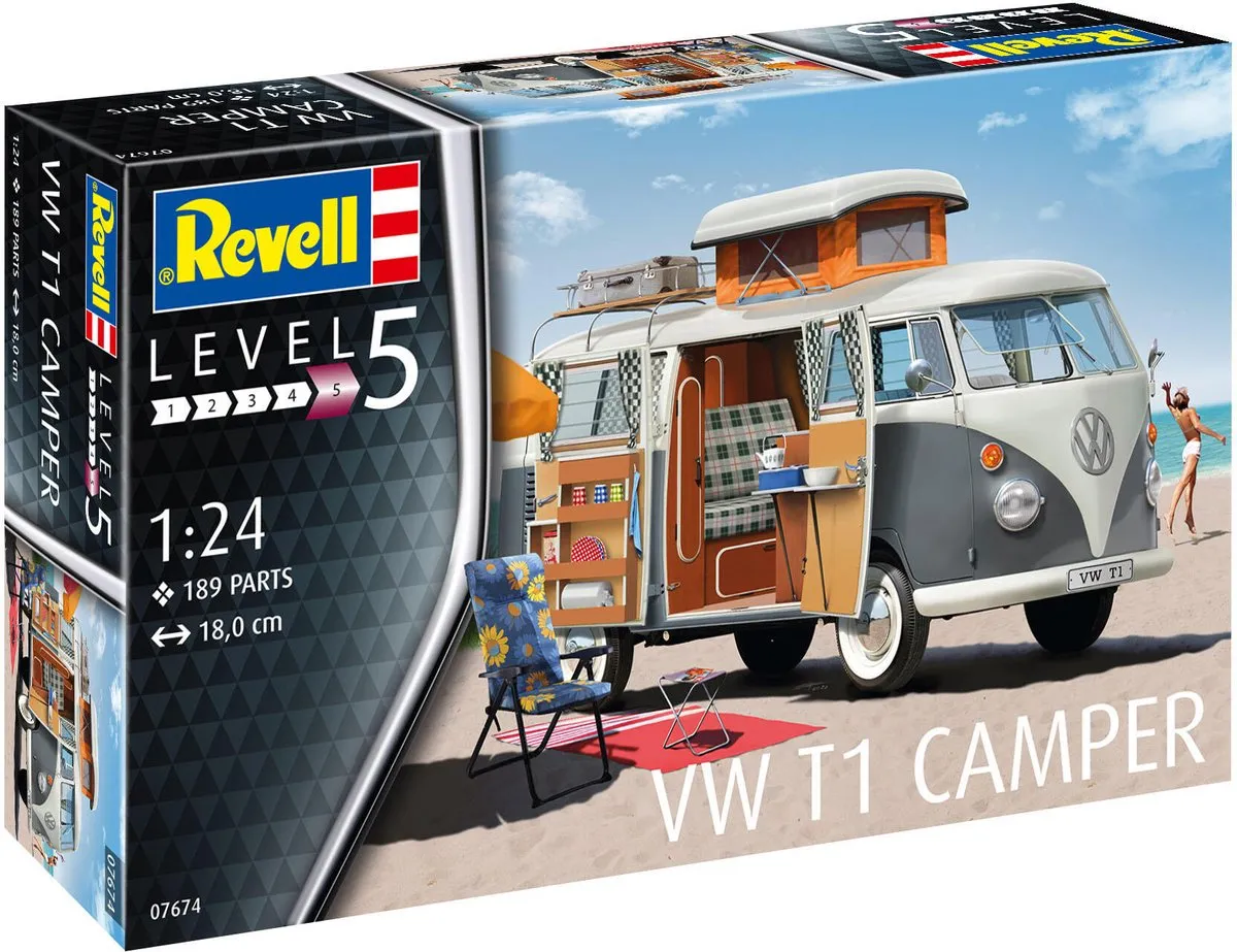 Revell VW T1 Camper 07674 Modelbouwpakket - 189 Onderdelen - 1:24 - Multi