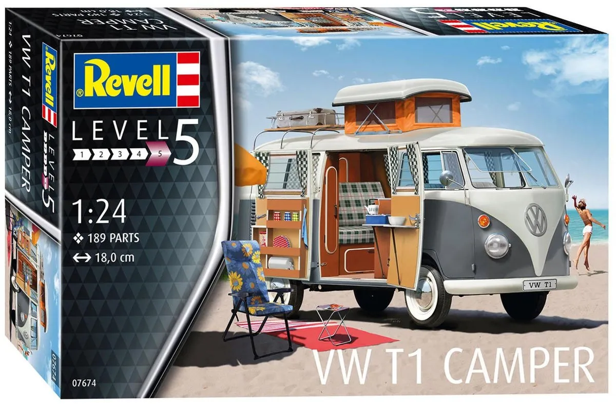 Revell VW T1 Camper 07674 Modelbouwpakket - 189 Onderdelen - 1:24 - Multi