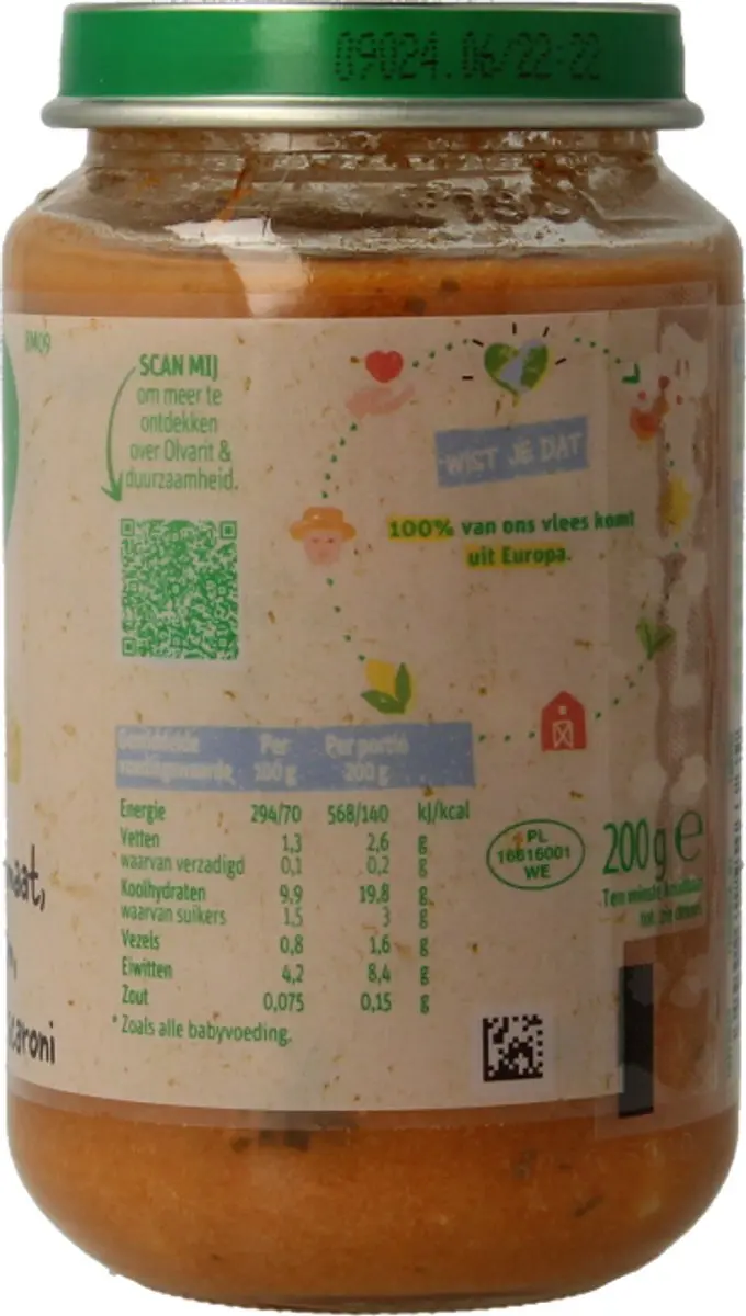 Olvarit Tomaat Ham Macaroni 200g - 8+ Maanden - afbeelding 3 van 6