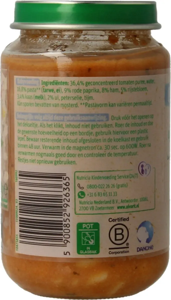 Olvarit Tomaat Ham Macaroni 200g - 8+ Maanden - afbeelding 4 van 6