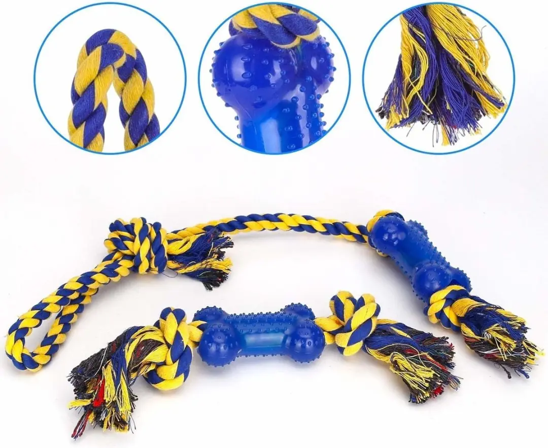 Nobleza Speeltouw met Bot Blauw/Geel - 2 Stuks
