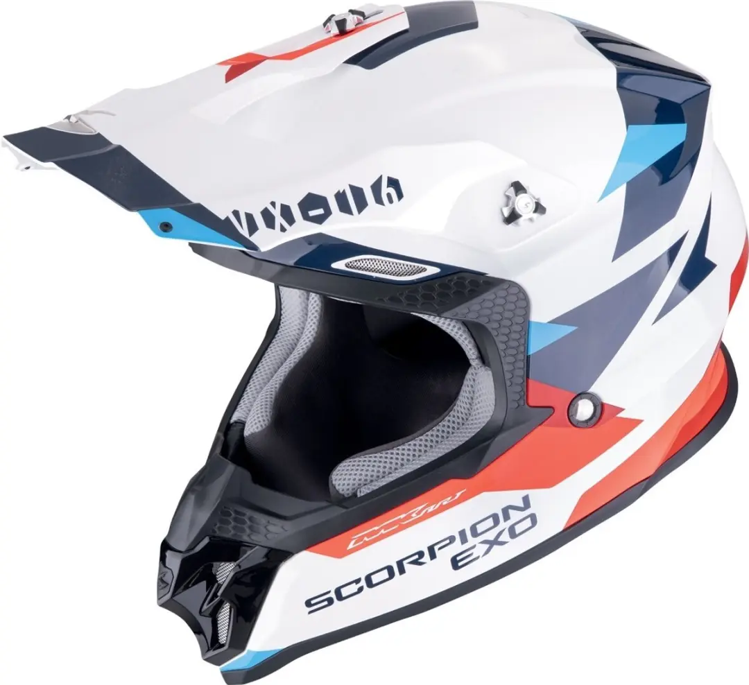 Scorpion VX-16 Evo Air Rod Wit Rood Blauw Crosshelm