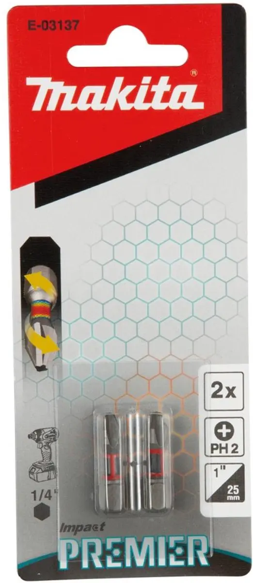 Makita E-03137 Impact Premier Slagschroefbit PH2 25mm - 2 Stuks - afbeelding 4 van 5