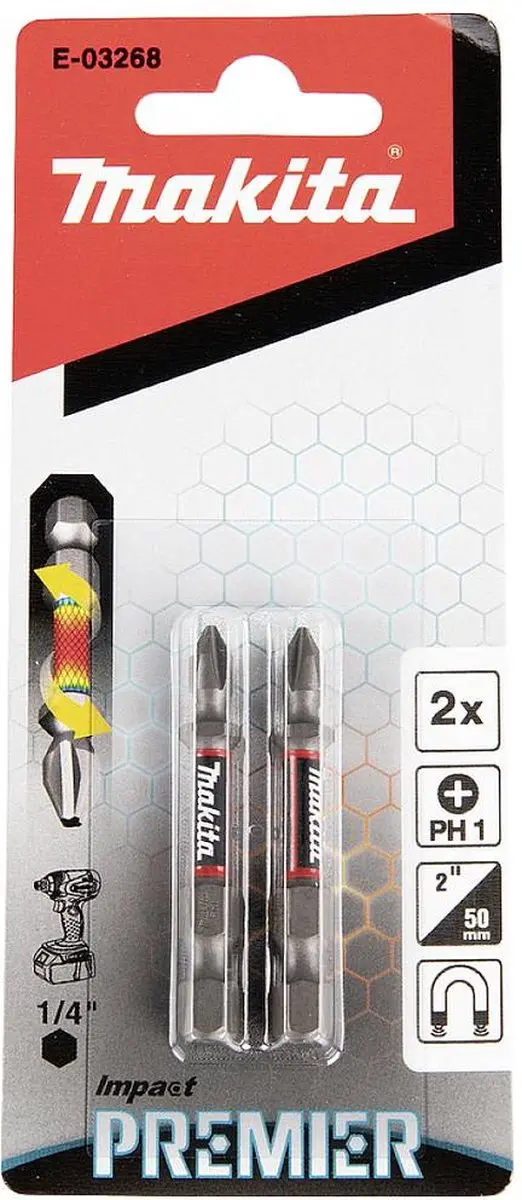 Makita E-03268 Slagschroefbit PH1 - 2 Stuks - afbeelding 4 van 6