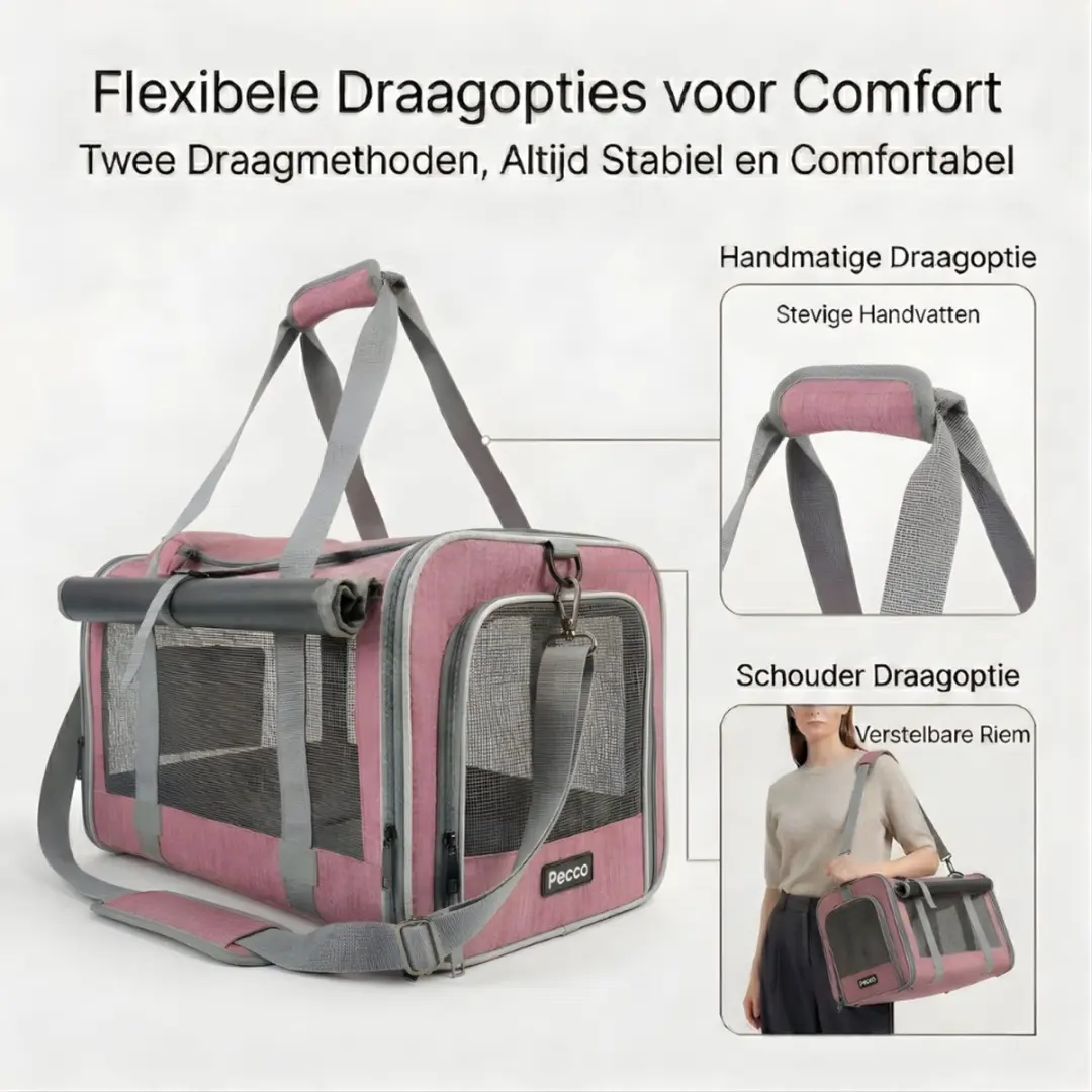 Pecco Luxe Reistas voor Honden/Katten - Tot 9 kg - Oudroze