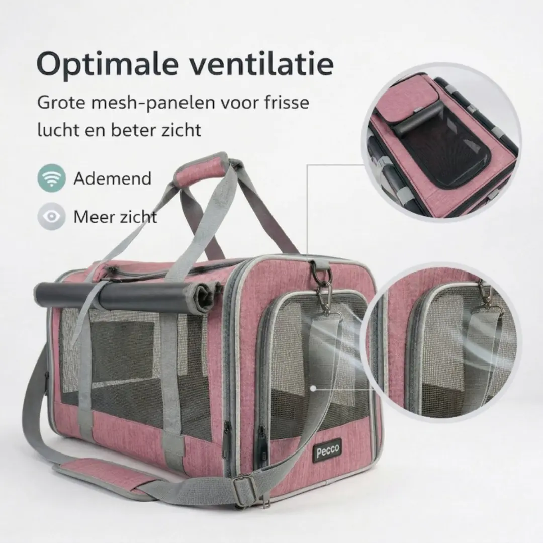 Pecco Luxe Reistas voor Honden/Katten - Tot 9 kg - Oudroze