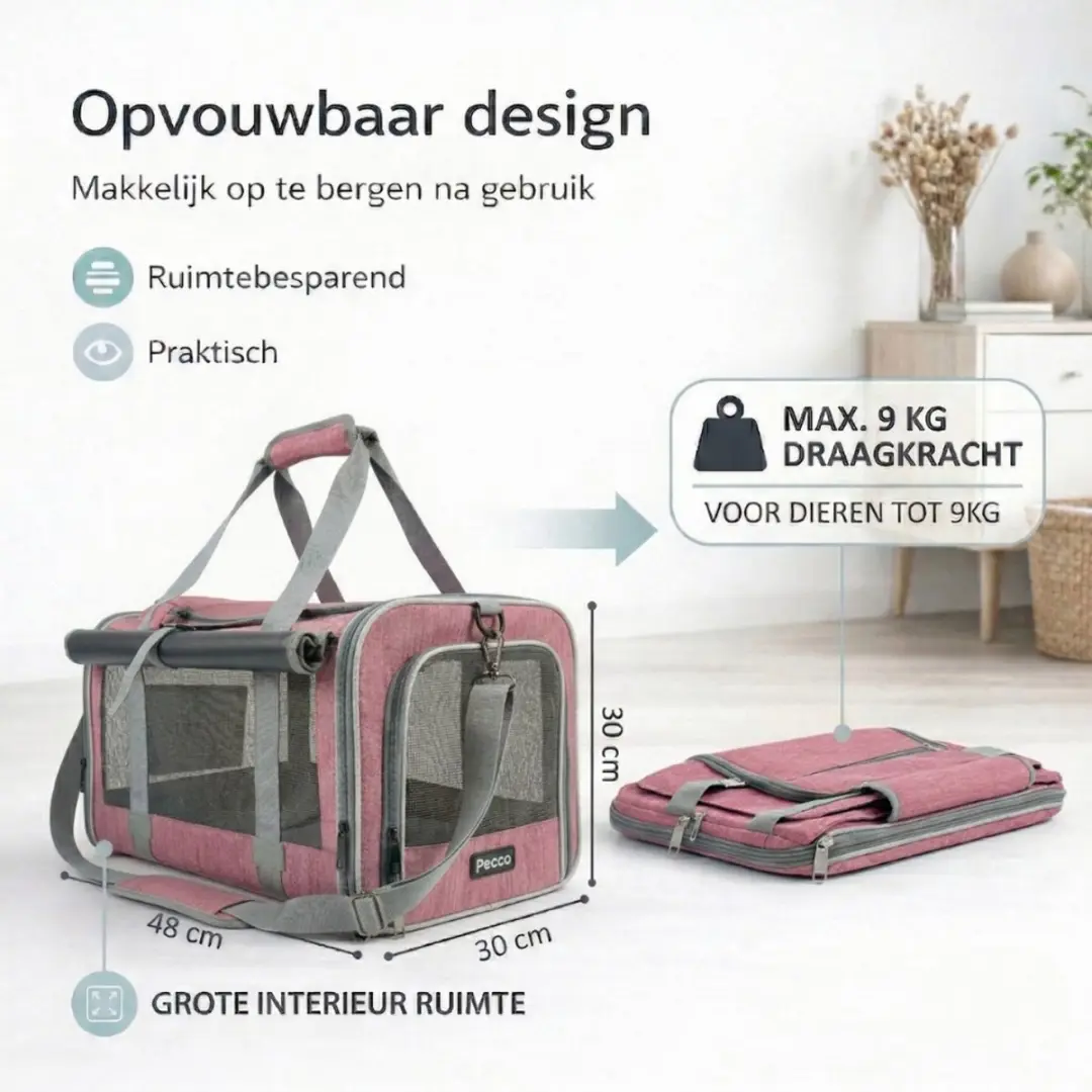 Pecco Luxe Reistas voor Honden/Katten - Tot 9 kg - Oudroze
