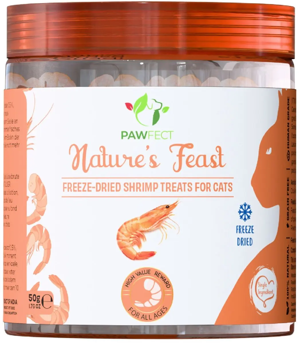 Pawfect Gevriesdroogde garnalen voor de kat 50 gr.