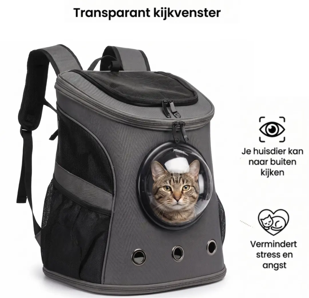 Pecco Hondenrugzak Kattenrugzak - Tot 8 kg - Grijs/Zwart