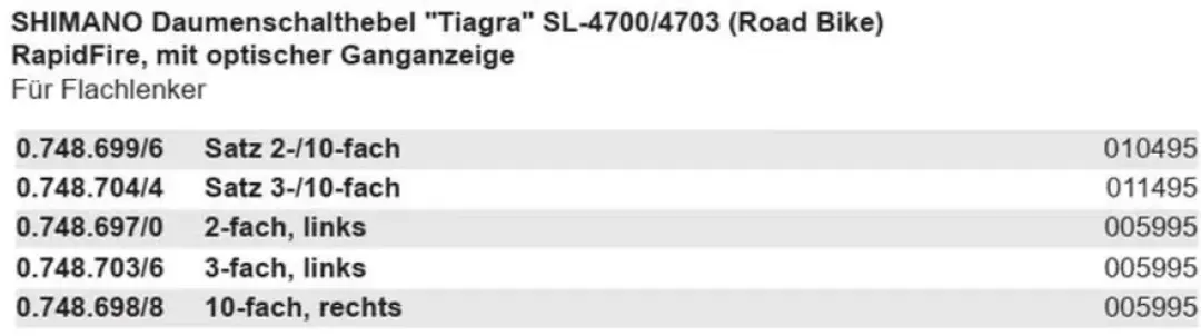 Shimano Tiagra SL-4700/4703 Versnellingspookset 10-speed - afbeelding 2 van 5