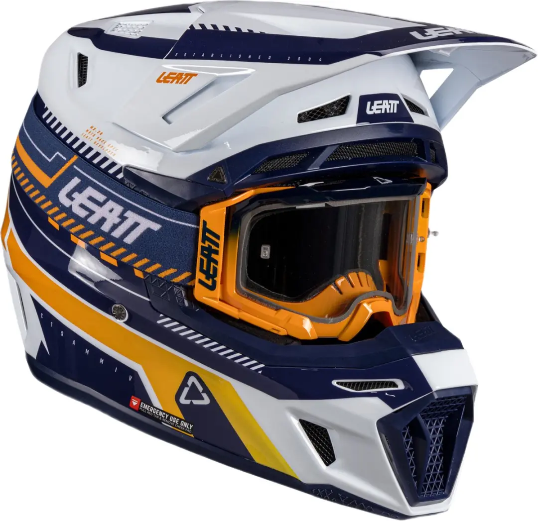 Leatt Moto 8.5 V26 Wit Blauw Oranje Crosshelm met Bril