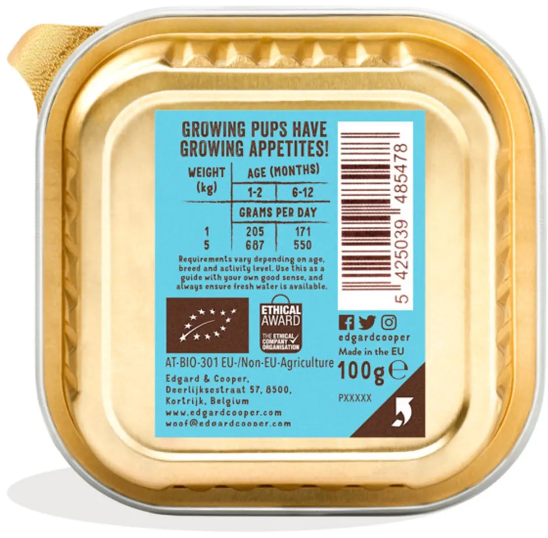 Edgard & Cooper Kuipje Puppy Natvoer Bio Kip - Vis 17x100g