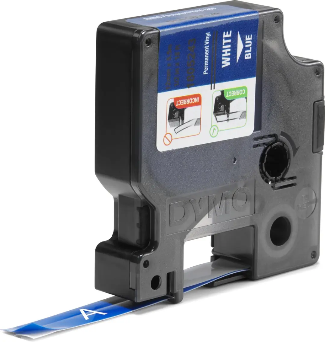 DYMO Rhino 1805243 Zelfklevende Labels 12mm x 5,5m - Wit op Blauw