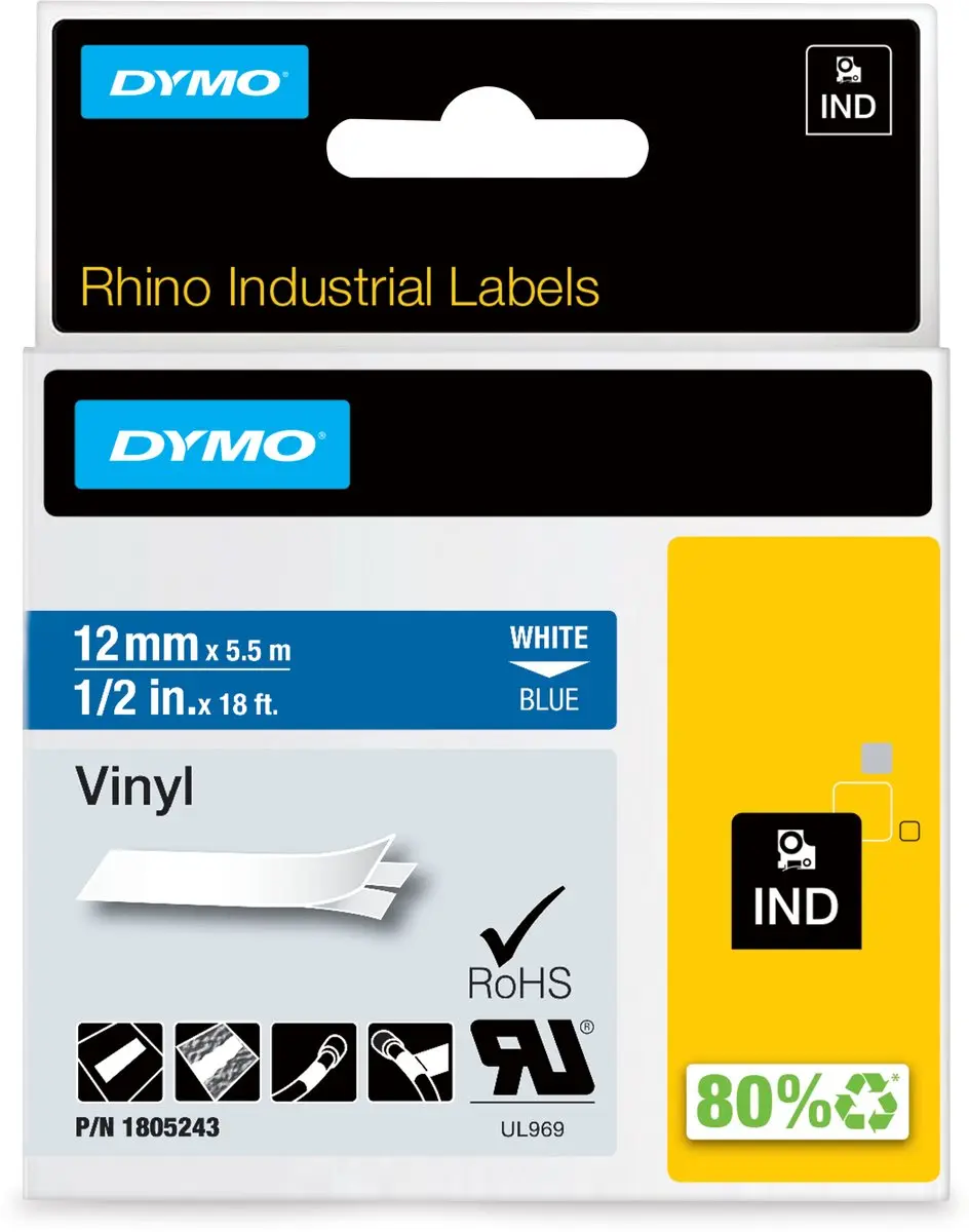 DYMO Rhino 1805243 Zelfklevende Labels 12mm x 5,5m