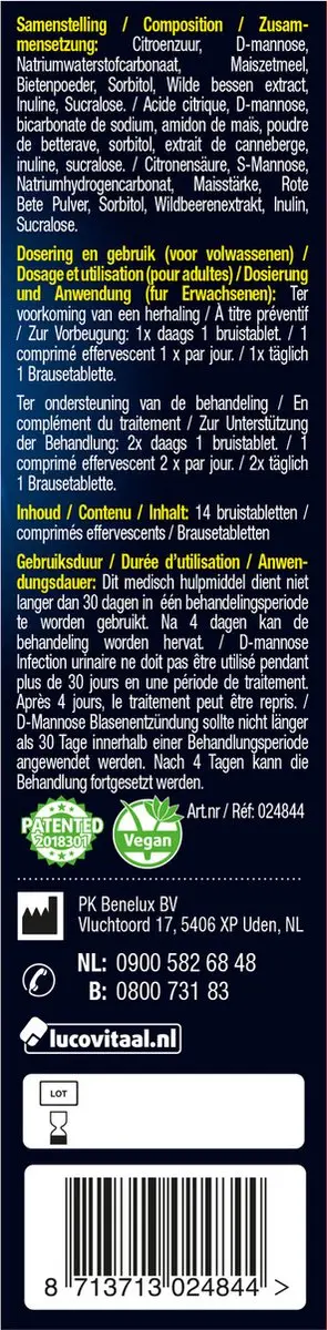 Lucovitaal Blaasontsteking Mineralen Bruistabletten - 14 Stuks