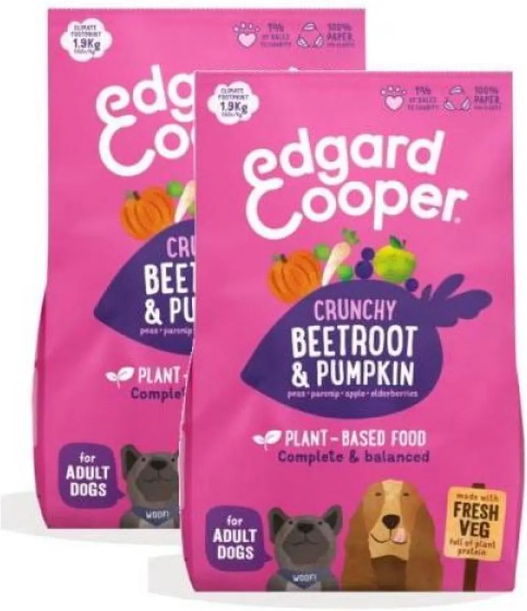 2x7 kg Edgard & Cooper hond adult plantaardig rode biet / pompoen hondenvoer