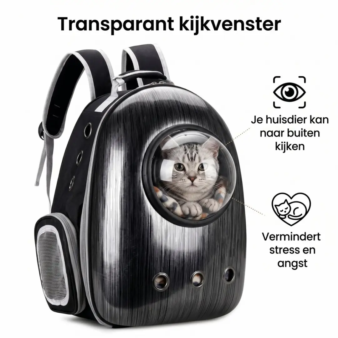 Pecco Kattenrugzak met Transparant Venster - Tot 8 kg - Zwart