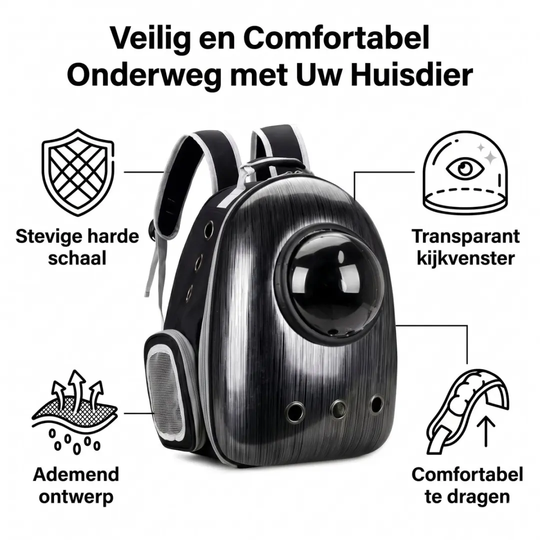 Pecco Kattenrugzak met Transparant Venster - Tot 8 kg - Zwart