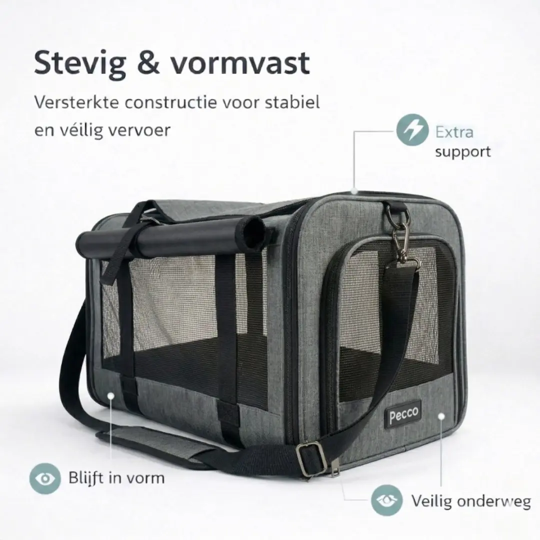 Pecco Draagtas Hond/Kat tot 9kg - 48x30x30cm Grijs
