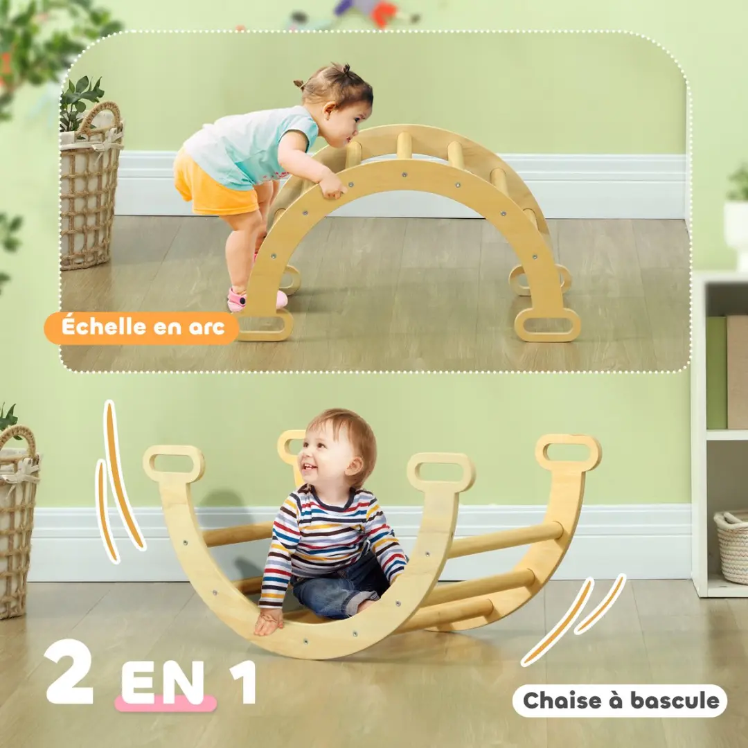 AIYAPLAY-Kinderklimmer-Meerlaags grenen paneel-68x42x36cm-Natuurlijk hout