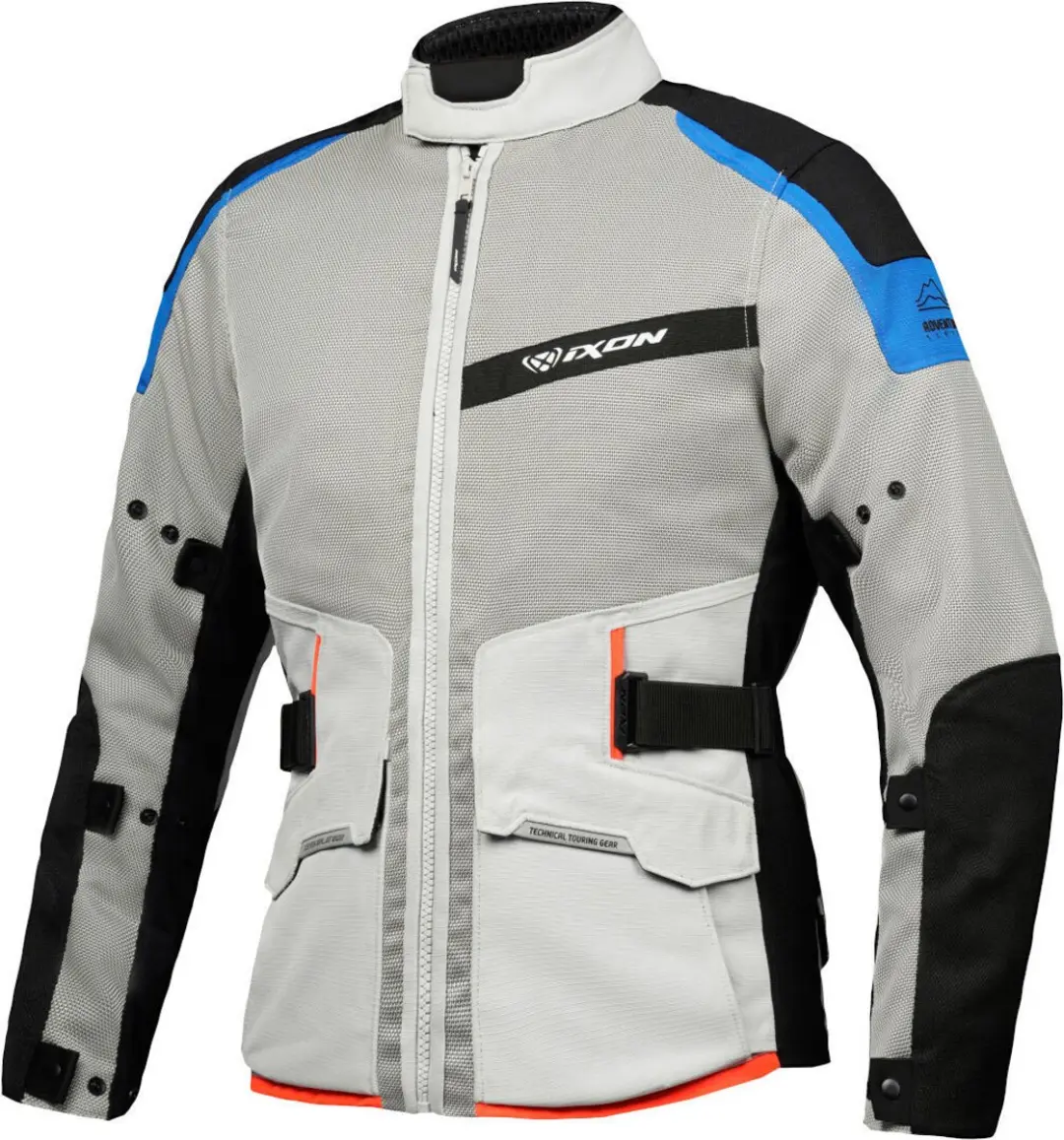 Ixon M-Njord Lichtgrijs Blauw Neon Rood Textiele Motorjas