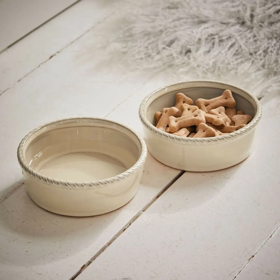 Loberon Pawilo Voerbakjes - 2 Stuks - Ø14cm - Crème