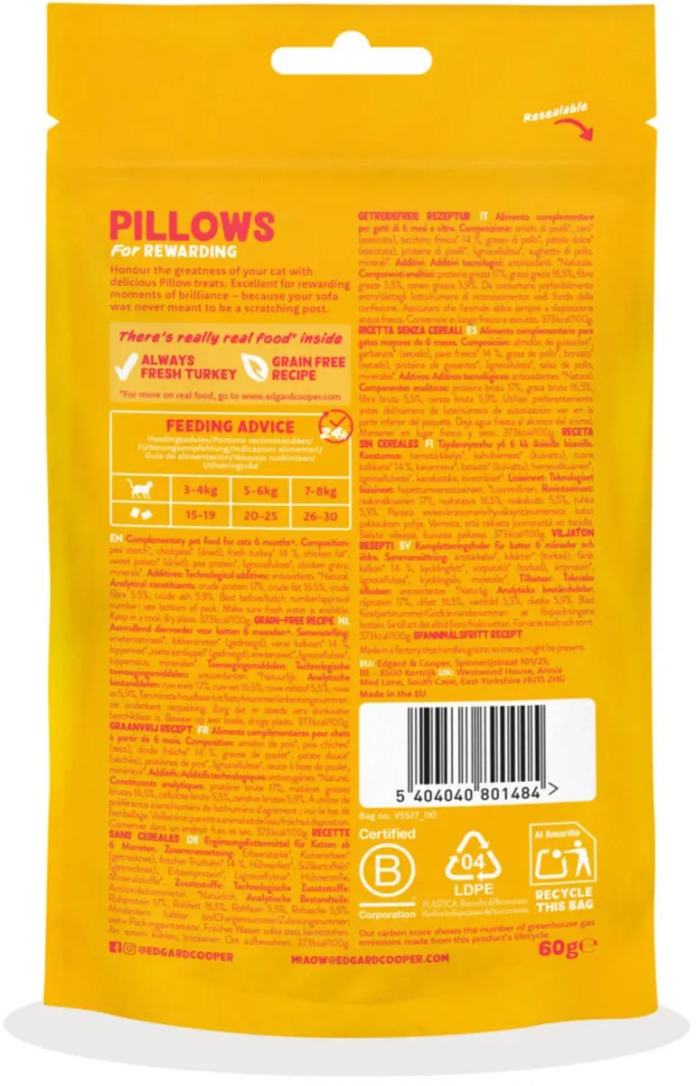 Edgard & Cooper Pillows Kalkoen Kattensnack 60g
