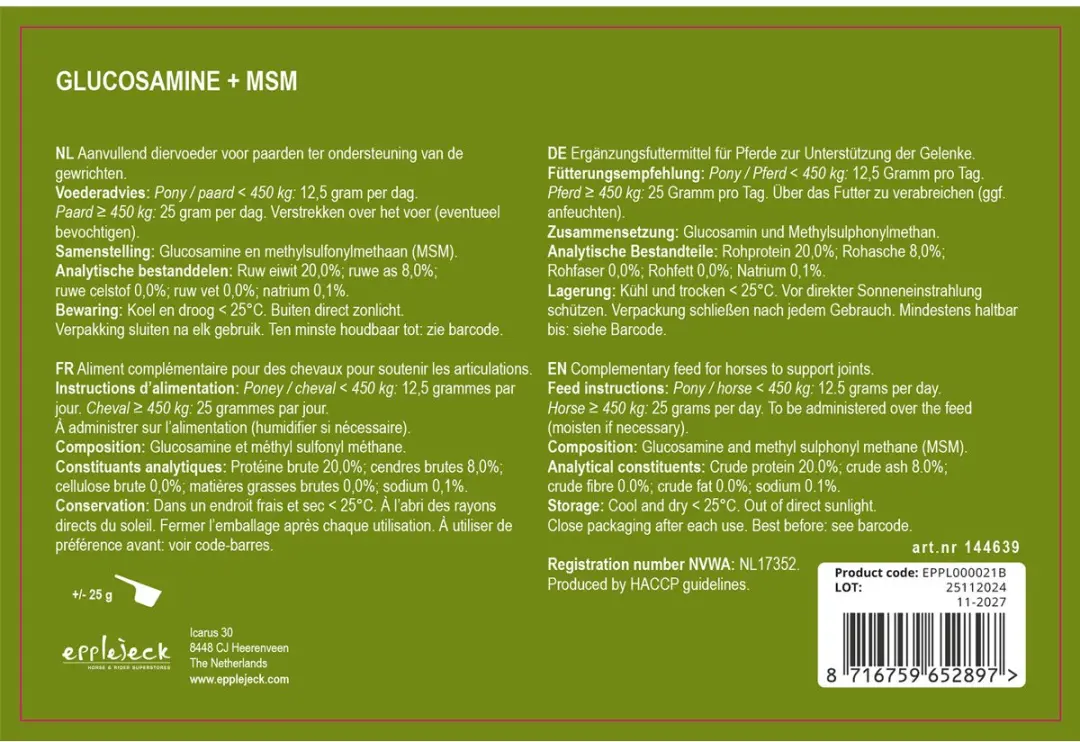 Epplejeck Glucosamine + MSM 1kg Poeder