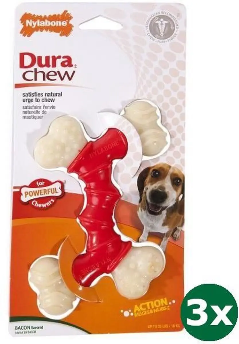 Nylabone extreme chew voor harde bijters baconsmaak 3x Tot 16 kg 14x9,5x2 cm