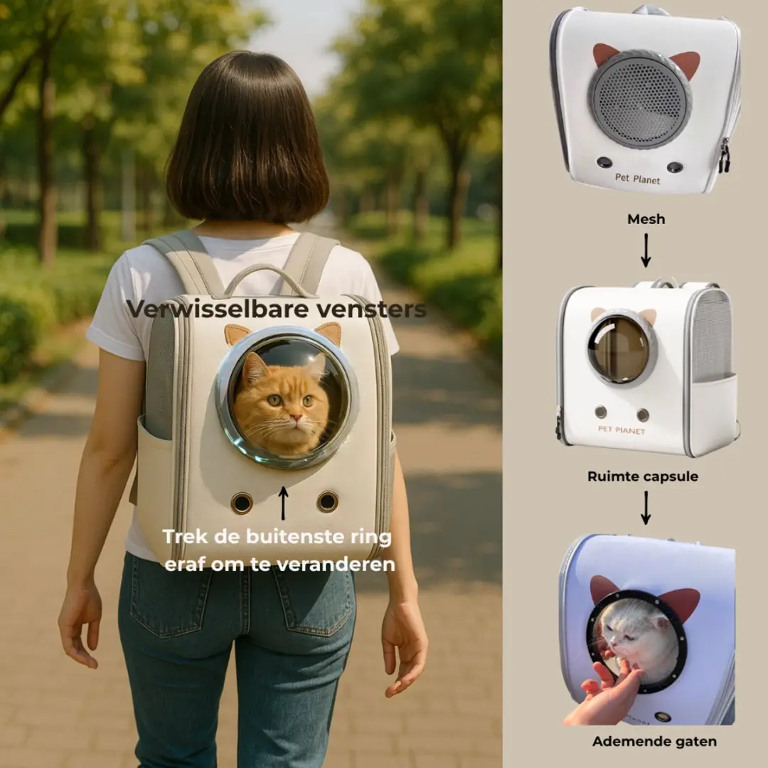 Pecco Kattenrugzak met Transparant Venster - Wit