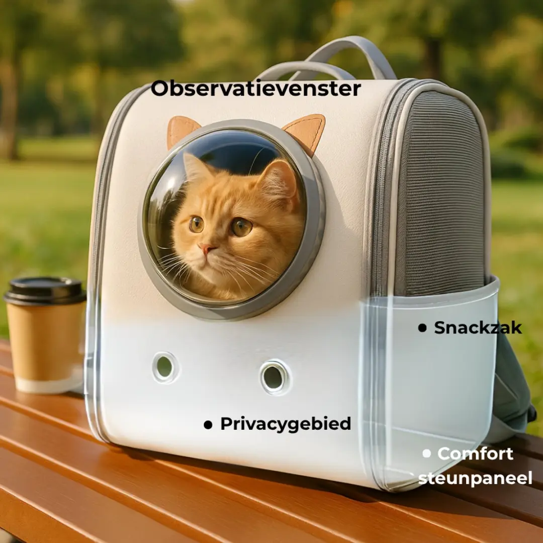 Pecco Kattenrugzak met Transparant Venster - Wit