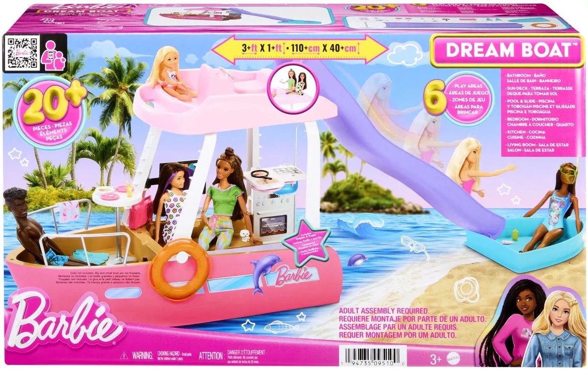 Barbie Droomboot Speelset HJV37 - Glijbaan & Meubels - afbeelding 6 van 6
