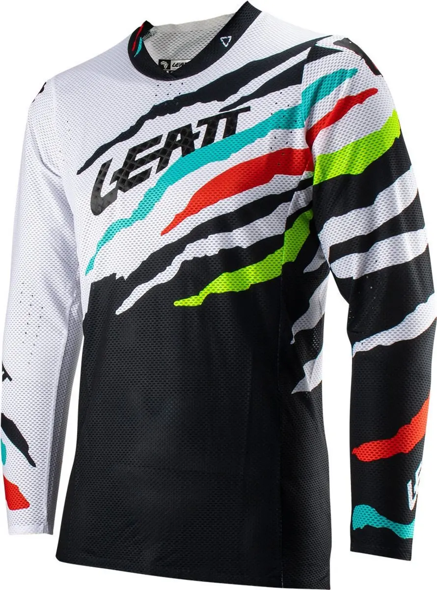 Leatt Moto 5.5 UltraWeld V23 Tiger Zwart Wit Blauw Rood Motocross Jersey -