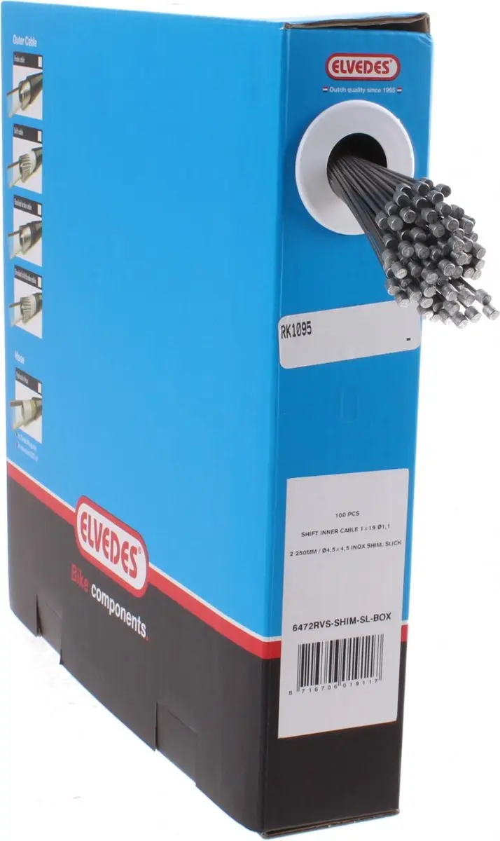 Elvedes binnenkabel RVS 2250mm 1x19 strengen 1,1mm N-nippel