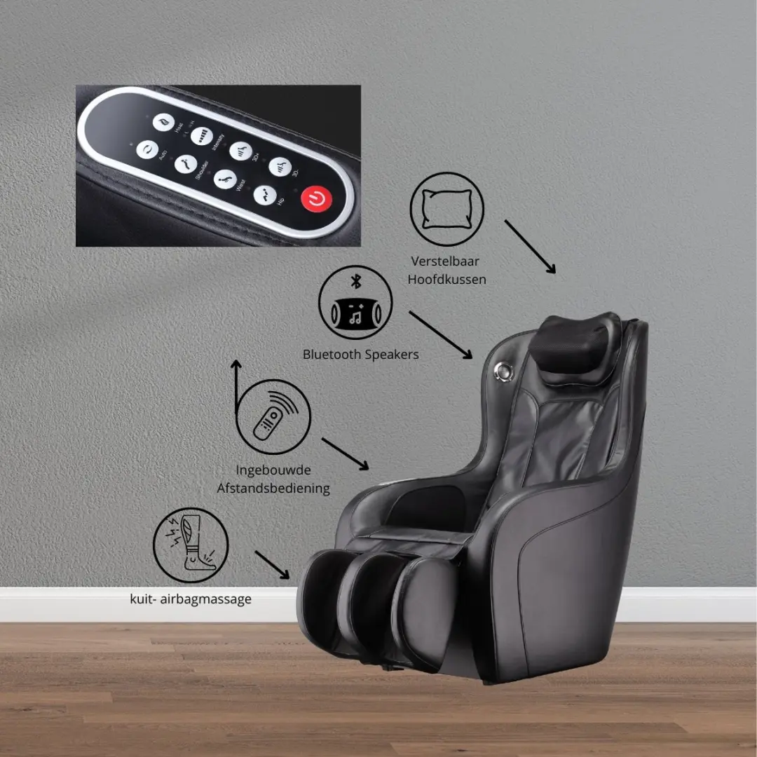 NRG Wellness Excellent Massagestoel - 3D Kuit/Hoofd - 3 Programma's - Zwart - afbeelding 6 van 6