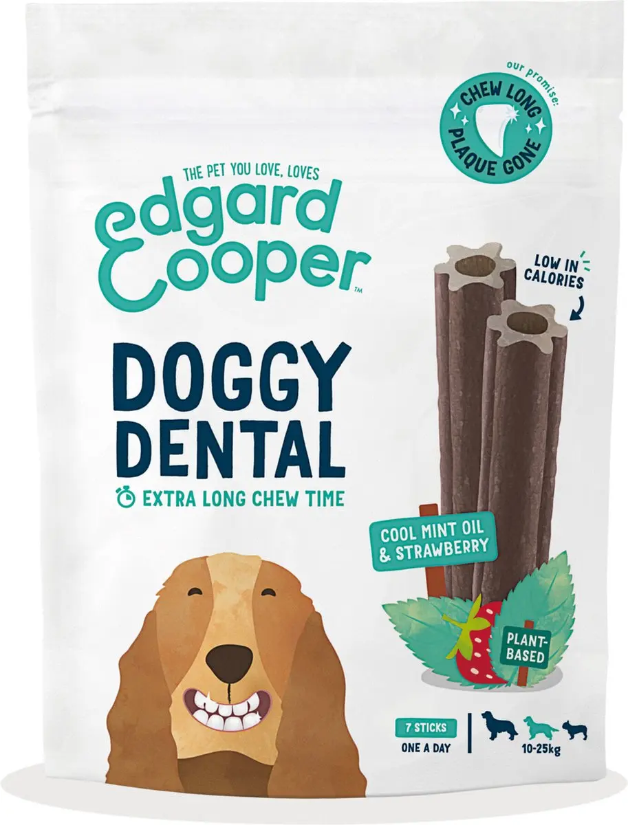 Edgard & Cooper Doggy Dental Aardbei&Munt Hondensnacks M