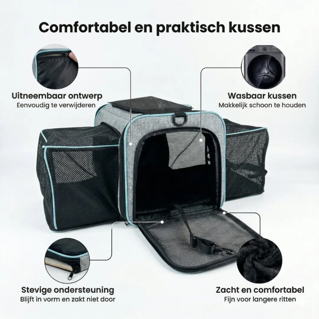 Pecco Uitbreidbare Reismand Kat & Hond - 46x28x30cm - Grijs